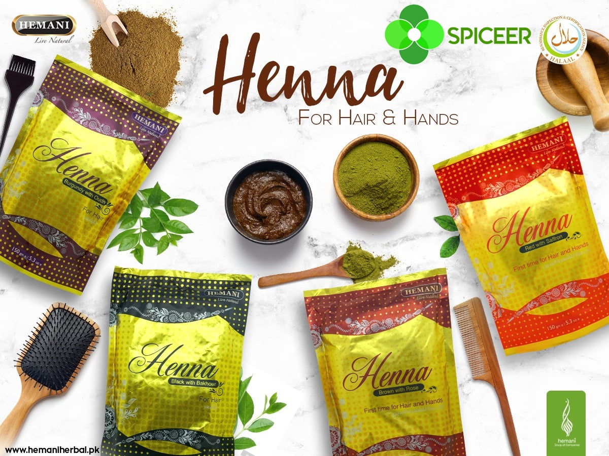 1× Hemani Henna Brown with Rose Color Natural hair Dye - Powder 150g هيماني حنة بني مع ورد