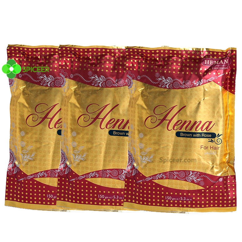 1× Hemani Henna Brown with Rose Color Natural hair Dye - Powder 150g هيماني حنة بني مع ورد