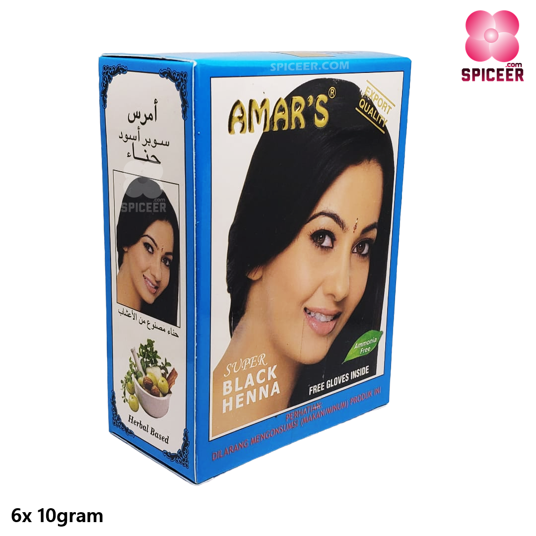 1 Pack Amar's black Henna For Hair 6 Pouches X10gram