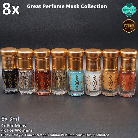 8x Wonderful Collection Arabic Perfume Musk 3ml High Quality Tahara Black white Oud مسك الطهارة