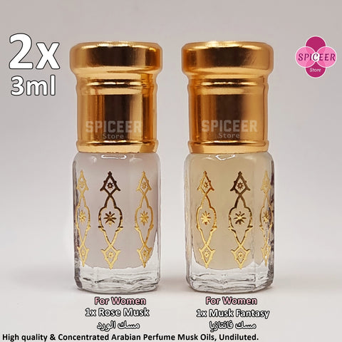 2x ( Musk Fantasy + Rose Musk ) 3ml Arabic Perfume Musk High Quality مسك ورد ومسك فانتازيا