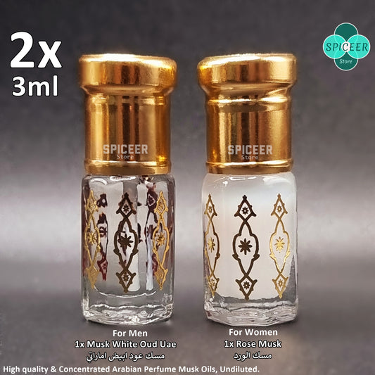 2x ( Musk White Oud Uae + Rose Musk ) 3ml Arabic Perfume Musk High Quality مسك ورد ومسك عود ابيض اماراتي