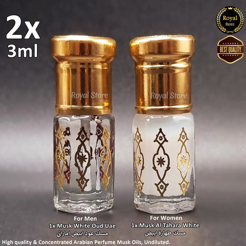 2x ( Musk White Oud Uae + Musk Tahara White ) 3ml Arabic Perfume Musk High Quality مسك طهارة ومسك عود ابيض اماراتي