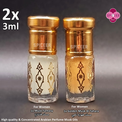 2x ( Golden Musk Al Tahara + Musk Fantasy ) 3ml High Quality Arabic Perfume oil مسك الطهارة ذهبي و مسك فانتازيا