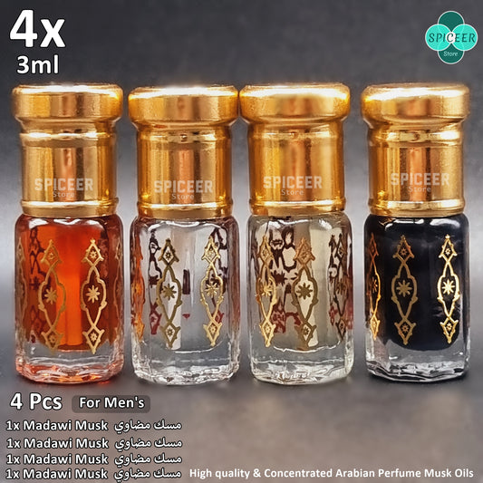 4x Musk For Men High Quality Arabic Perfume Musk Collection 3ml - Black Royal ,Oud, Al Umaraa, Madawi مجموعة مسك للرجال
