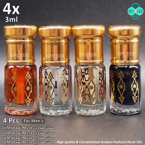 4x Musk For Men High Quality Arabic Perfume Musk Collection 3ml - Black Royal ,Oud, Al Umaraa, Madawi مجموعة مسك للرجال