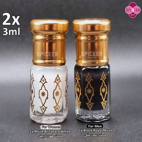 2x ( Black Royal Musk +Musk Tahara White ) Arabic Perfume Musk High Quality 3ml مسك طهارة ابيض ومسك اسود ملكي