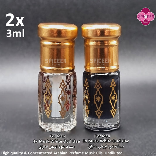 2x ( Black Royal Musk+ Musk White Oud Uae ) 3ml High Quality Arabic Perfume oil مسك اسود ملكي و مسك عود ابيض اماراتي