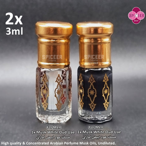 2x ( Black Royal Musk+ Musk White Oud Uae ) 3ml High Quality Arabic Perfume oil مسك اسود ملكي و مسك عود ابيض اماراتي