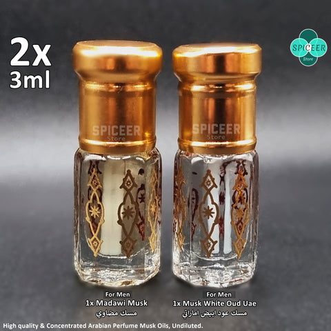 2x ( Madawi Musk + Musk White Oud Uae ) 3ml High Quality Arabic Perfume oil مسك مضاوي و مسك عود ابيض اماراتي