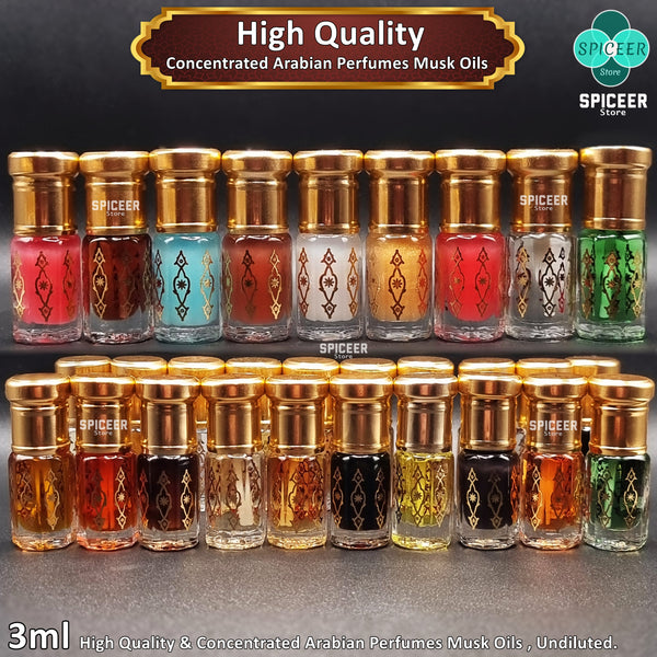 High Quality & Concentrated Arabian Perfumes Musk 3ml Oud Amber Tahara Powder Black Vanilla Strawberry oils Choose QTY