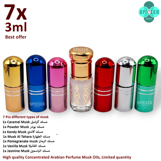 7xArabic Perfume Musk Tahara 3ml High Quality Vanilla Powder Kandy Jasmine Caramel مسك الطهارة Wonderful Collection