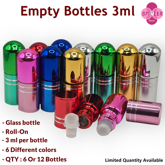Empty Glass Bottles 3ml Roll-On for Musk & Perfume – 6 Colors
