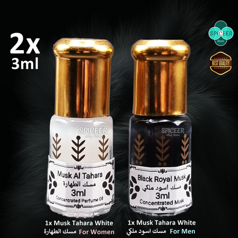 2x 3ml ( Black Royal Musk +Musk Tahara White ) Arabic Perfume Musk High Quality مسك طهارة ابيض ومسك اسود ملكي