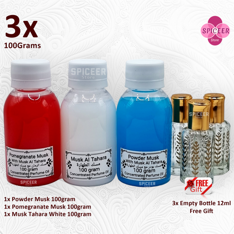 3× 100Grams | Musk Al Tahara , Powder, Pomegranate Original Concentrated Arabic Perfume oil مسك طهارة رمان بودر