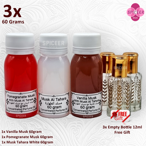 3× 60Grams | Arabic Musk Al Tahara , Pomegranate, Vanilla, Original Concentrated Perfume oil مسك طهارة رمان فانيلا