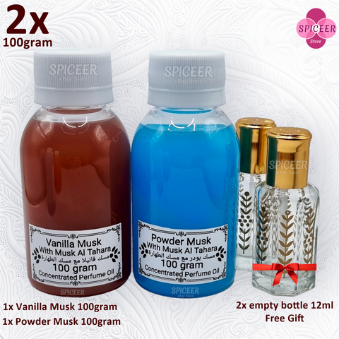 2× 100Grams | Vanilla Musk  + Powder Musk مسك بودر ومسك فانيلا High Quality Arabic Perfume