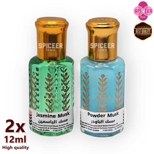 2× 12ml ( Jasmine Musk + Powder Musk ) High-Quality Arabian Body Oil Perfume Musk Al-Tahara Alcohol-Free  مسك طهارة ياسمين وباودر