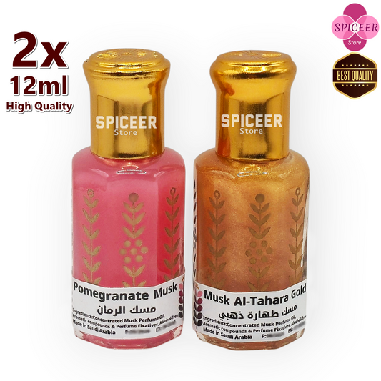 2× 12ml ( Musk Al Tahara Gold + Pomegranate ) High-Quality Arabian Body Oil Perfume Musk Alcohol-Free مسك طهارة ذهبي رمان