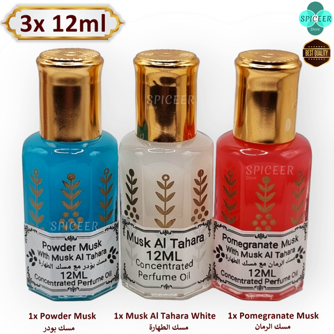 3× 12ml | Musk Al Tahara , Powder, Pomegranate Original Concentrated Arabic Perfume oil مسك طهارة رمان بودر