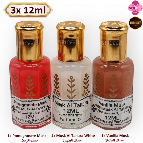 3× 12ml | Arabic Musk Al Tahara , Pomegranate, Vanilla, Original Concentrated Perfume oil مسك طهارة رمان فانيلا