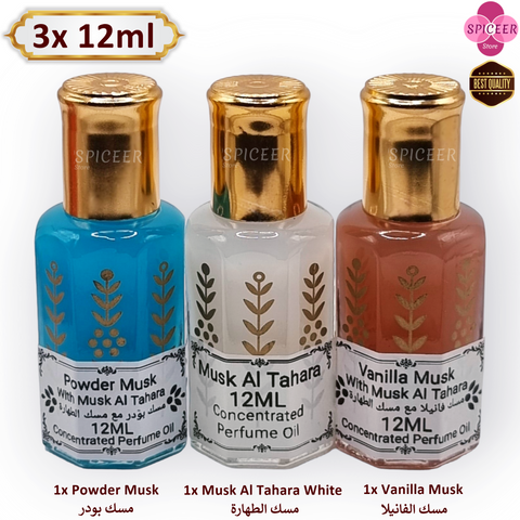 3× 12ml | Musk Al Tahara , Powder, Vanilla, Original Concentrated Arabic Perfume oil مسك طهارة فانيلا بودر