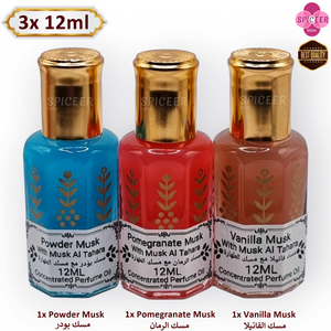 3× 12ml | Arabic Musk Al Tahara , Powder, Vanilla, Pomegranate, Original Concentrated Perfume oil مسك طهارة بودر رمان فانيلا