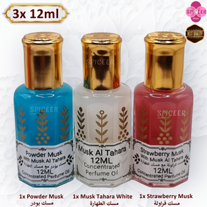 3× 12ml | Arabic Musk Al Tahara , Powder, Strawberry, Original Concentrated Perfume oil مسك طهارة فراولة بودر