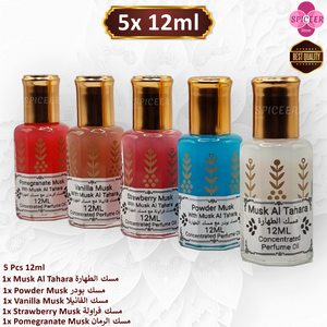 5× 12ml | Arabic Musk Al Tahara , Powder, Vanilla, Pomegranate , Original Concentrated Perfume oil مسك طهارة بودر رمان فانيلا