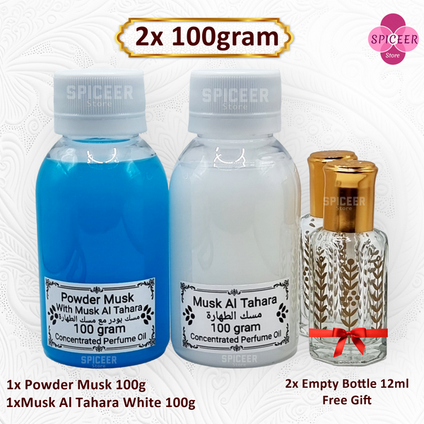 2× 100Grams | Musk Al Tahara + Powder Musk مسك بودر ومسك الطهارة Perfume Oil