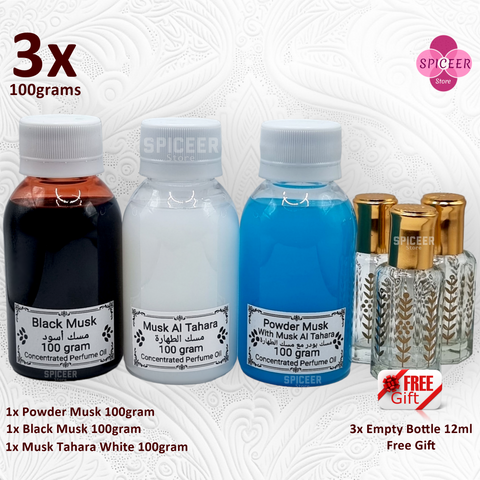 3× 100Grams | Musk Al Tahara , Powder, Black, Original Concentrated Arabic Perfume oil مسك طهارة أسود بودر