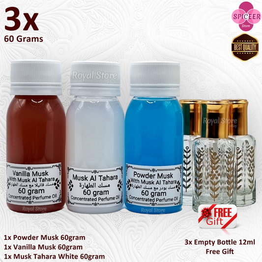 3× 60Grams | Musk Al Tahara , Powder, Vanilla, Original Concentrated Arabic Perfume oil مسك طهارة فانيلا بودر