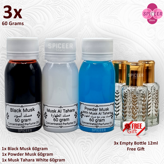 3× 60Grams | Musk Al Tahara , Powder, Black, Original Concentrated Arabic Perfume oil مسك طهارة أسود بودر