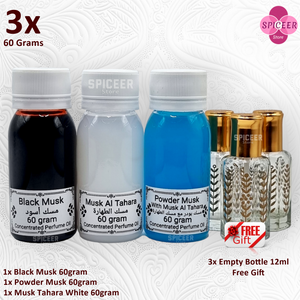 3× 60Grams | Musk Al Tahara , Powder, Black, Original Concentrated Arabic Perfume oil مسك طهارة أسود بودر