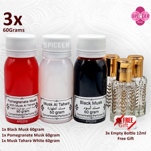 3× 60Grams | Musk Al Tahara , Pomegranate , Black, Original Concentrated Arabic Perfume oil مسك طهارة أسود رمان