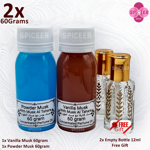 2× 60Grams | Vanilla Musk  + Powder Musk مسك بودر ومسك فانيلا High Quality Arabic Perfume