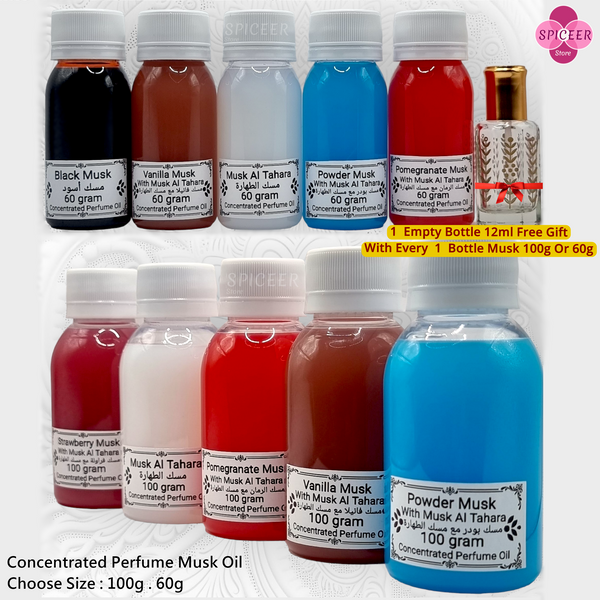 Arabian Perfume Musk Oil 100g, 60g Tahara White Powder Black Vanilla Strawberry  مسك - Choose QTY