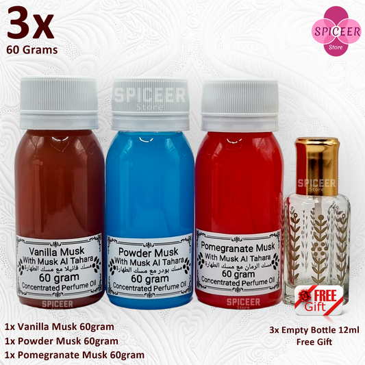3× 60grams | Arabic Musk Al Tahara , Powder, Vanilla, Pomegranate, Original Concentrated Perfume oil مسك طهارة بودر رمان فانيلا (Copy)