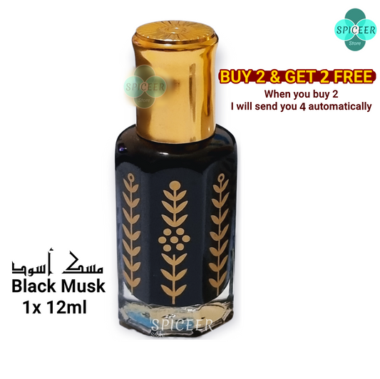 Black Musk 12ml concentrated perfume oil مسك اسود - BUY 2 GET 2 FREE