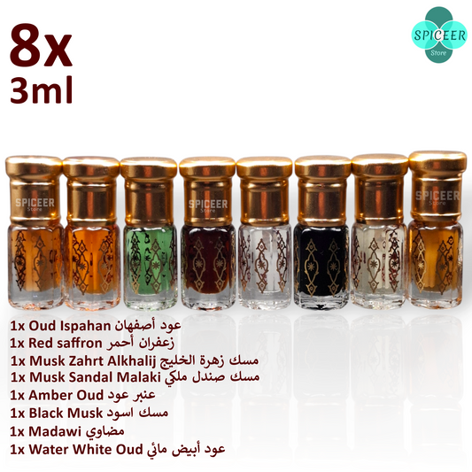 8xArabic Perfume Black Musk 3ml High Quality Ispahan saffron Sandal Madawi Amber Oud مسك اسودWonderful Collection