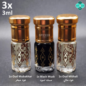 3x Arabic Perfume Black Musk 3ml Oud Mithali, Mubakhar High Quality مسك أسود عودWonderful Collection