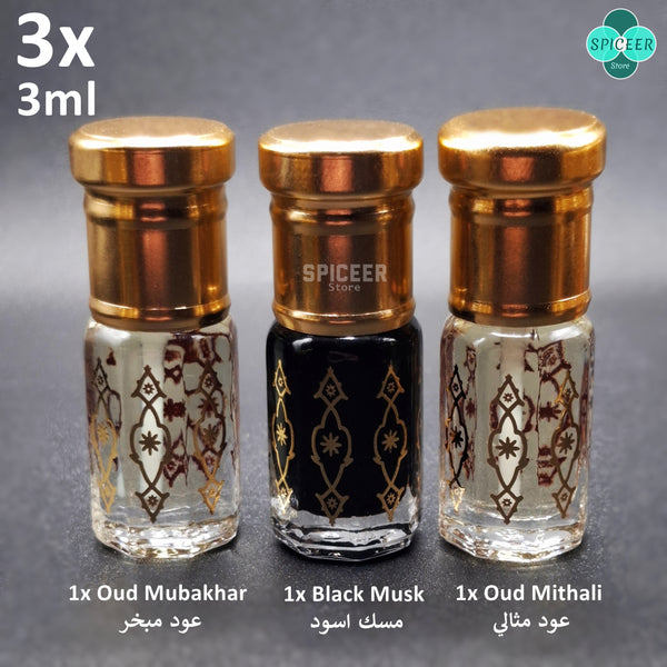 3x Arabic Perfume Black Musk 3ml Oud Mithali, Mubakhar High Quality مسك أسود عودWonderful Collection