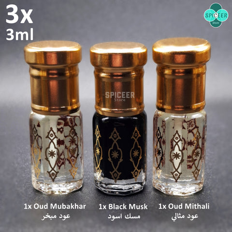 3x Arabic Perfume Black Musk 3ml Oud Mithali, Mubakhar High Quality مسك أسود عودWonderful Collection