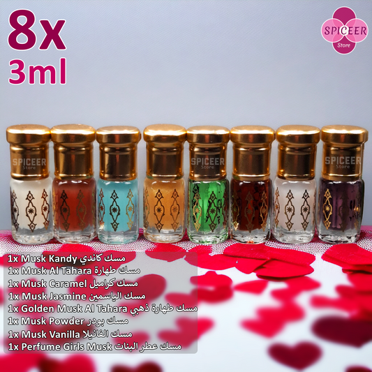 8xArabic Perfume Musk Tahara 3ml High Quality Vanilla Powder Kandy Jasmine Caramel مسك الطهارة Wonderful Collection