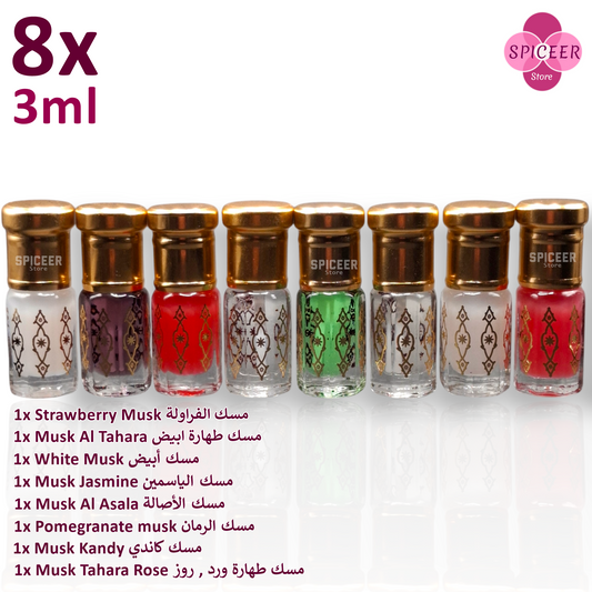 8xArabic Perfume Musk Tahara 3ml High Quality Strawberry White Kandy Jasmine Al Asala  Pomegranate  Rose مسك الطهارة Wonderful Collection