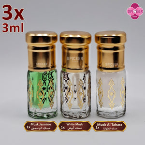 3x Arabic Perfume Musk Tahara 3ml High Quality White , Jasmine مسك الطهارة Wonderful Collection