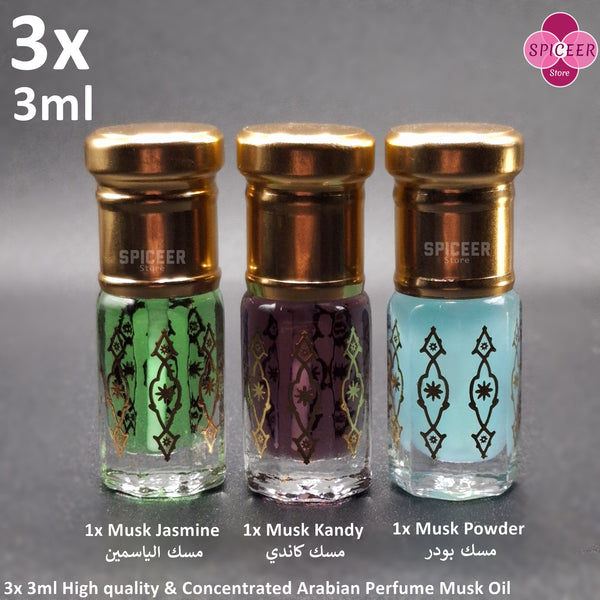 3x Arabic Perfume Musk Tahara 3ml High Quality  Powder,  Kandy , Jasmine مسك الطهارة Wonderful Collection