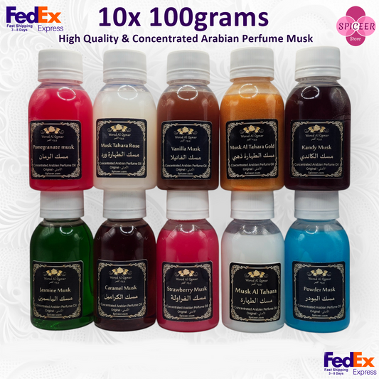 10x 100g Assorted Arabic Perfume Musk Tahara Oils - FedEx Express - 10 Unique Scents Luxury Collection - 1kg Total مجموعة مسك الطهارة