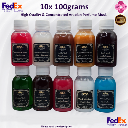 10x 100g Assorted Arabic Perfume Musk Tahara Oils - FedEx Express - 10 Unique Scents Luxury Collection - 1kg Total مجموعة مسك الطهارة Collection No. 2