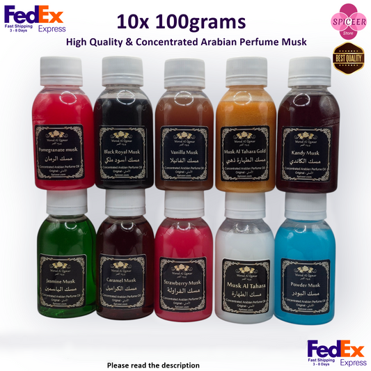 10x 100g Assorted Arabic Perfume Musk Tahara Oils - FedEx Express - 10 Unique Scents Luxury Collection - 1kg Total مجموعة مسك الطهارة Collection No. 4